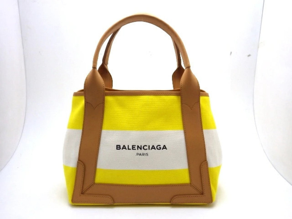 Balenciaga Tote Bag Navy Blue Cabas Stripe Pouch Canvas Calfskin